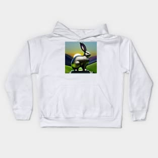 Surreal Celtic Iron Bunny Rabbit in the countryside at Sunset Kids Hoodie